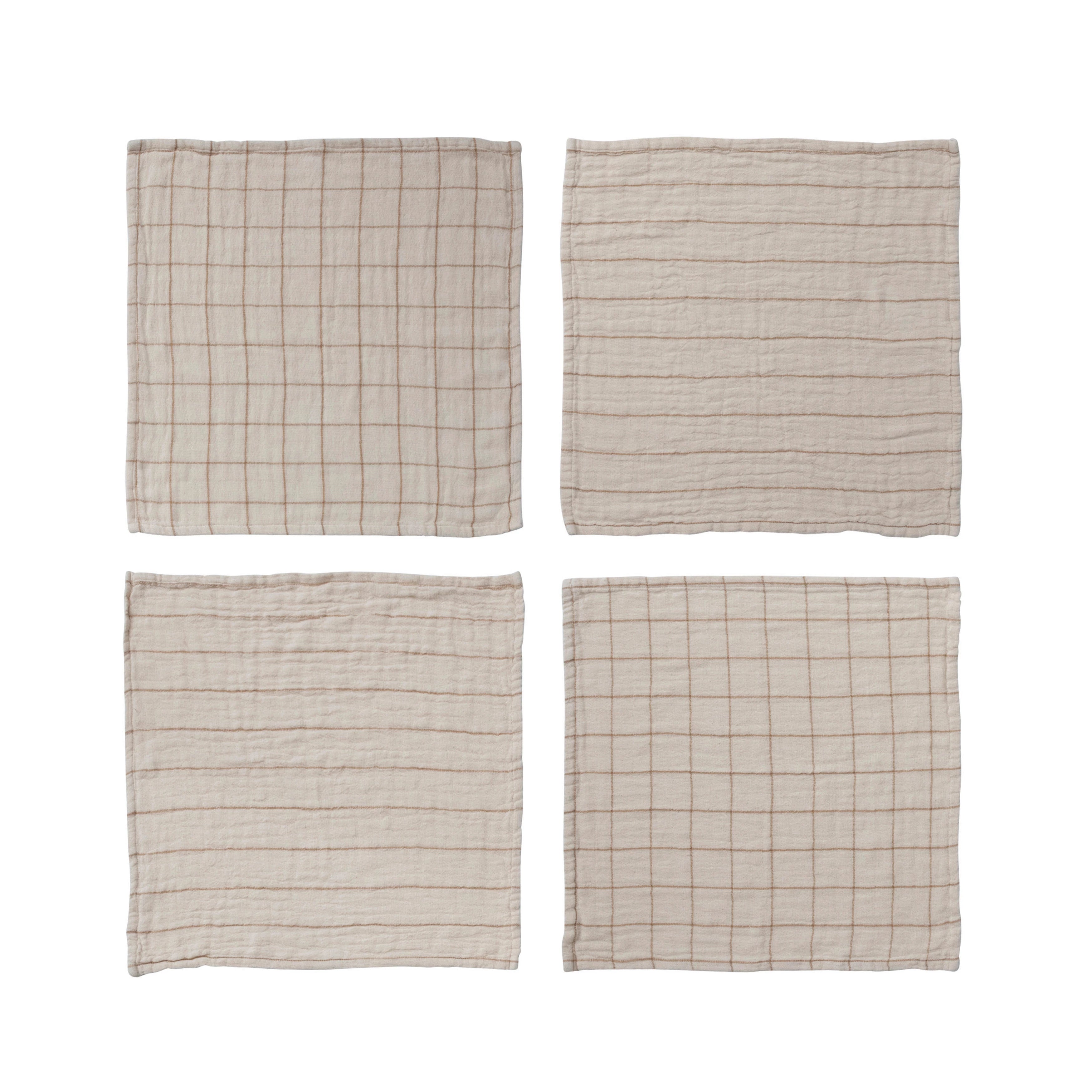 Cotton Double Cloth Napkins with Grid/Stripe Pattern, Set of 4
