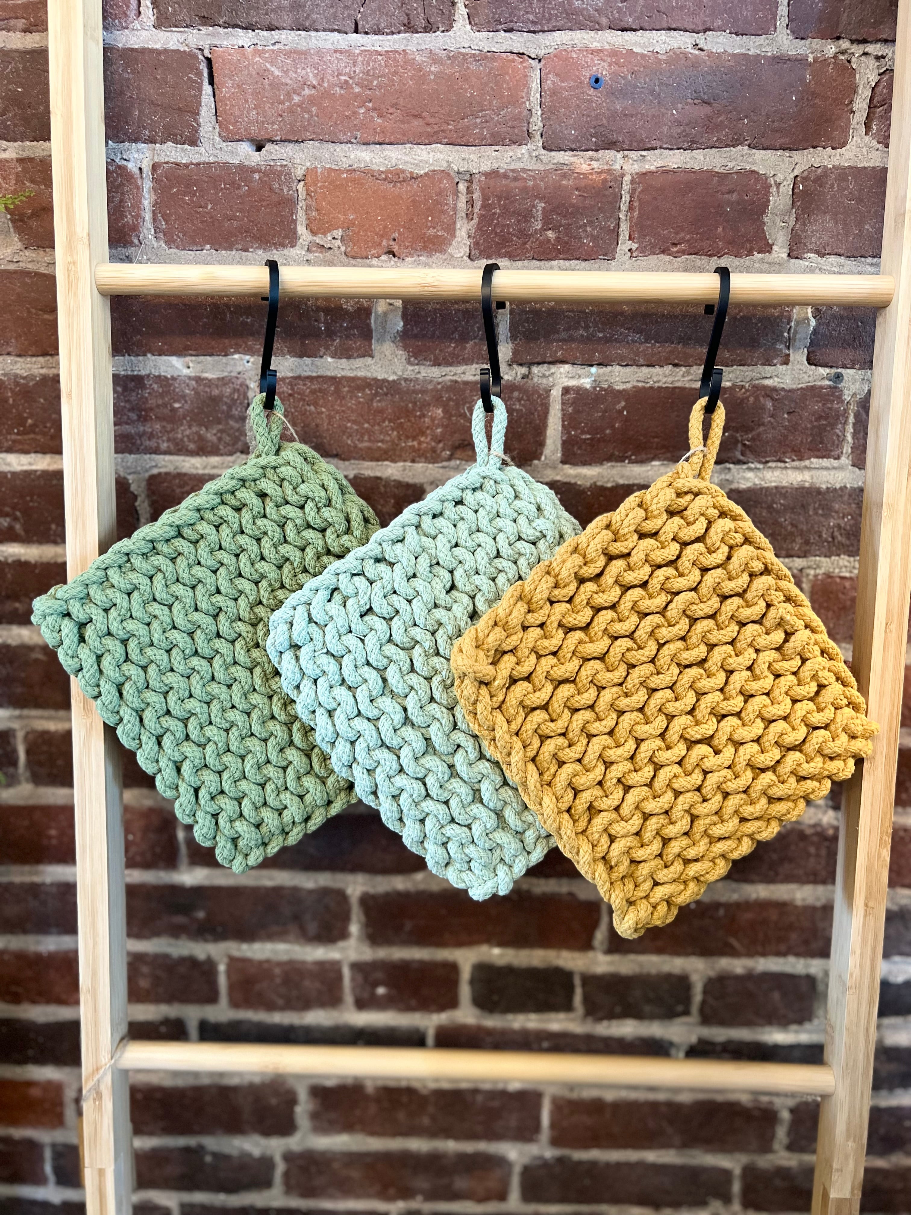 Cotton Crocheted Pot Holder, Sage Palette