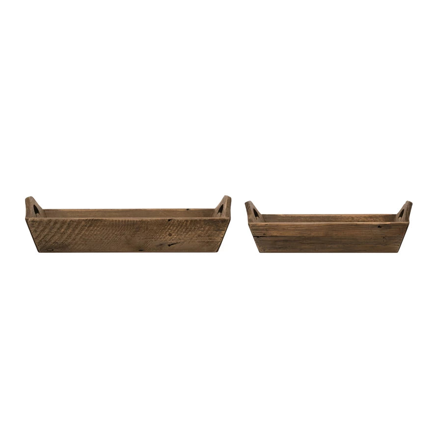 Decorative Wood Trays with Handles, 2 Sizes