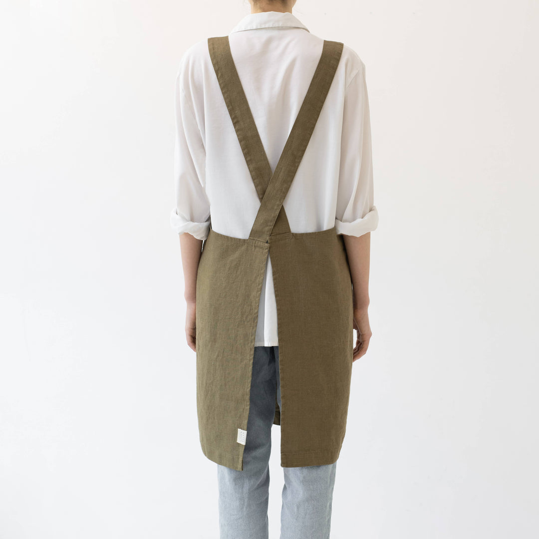 Martini Olive Linen Japanese Crossback Apron