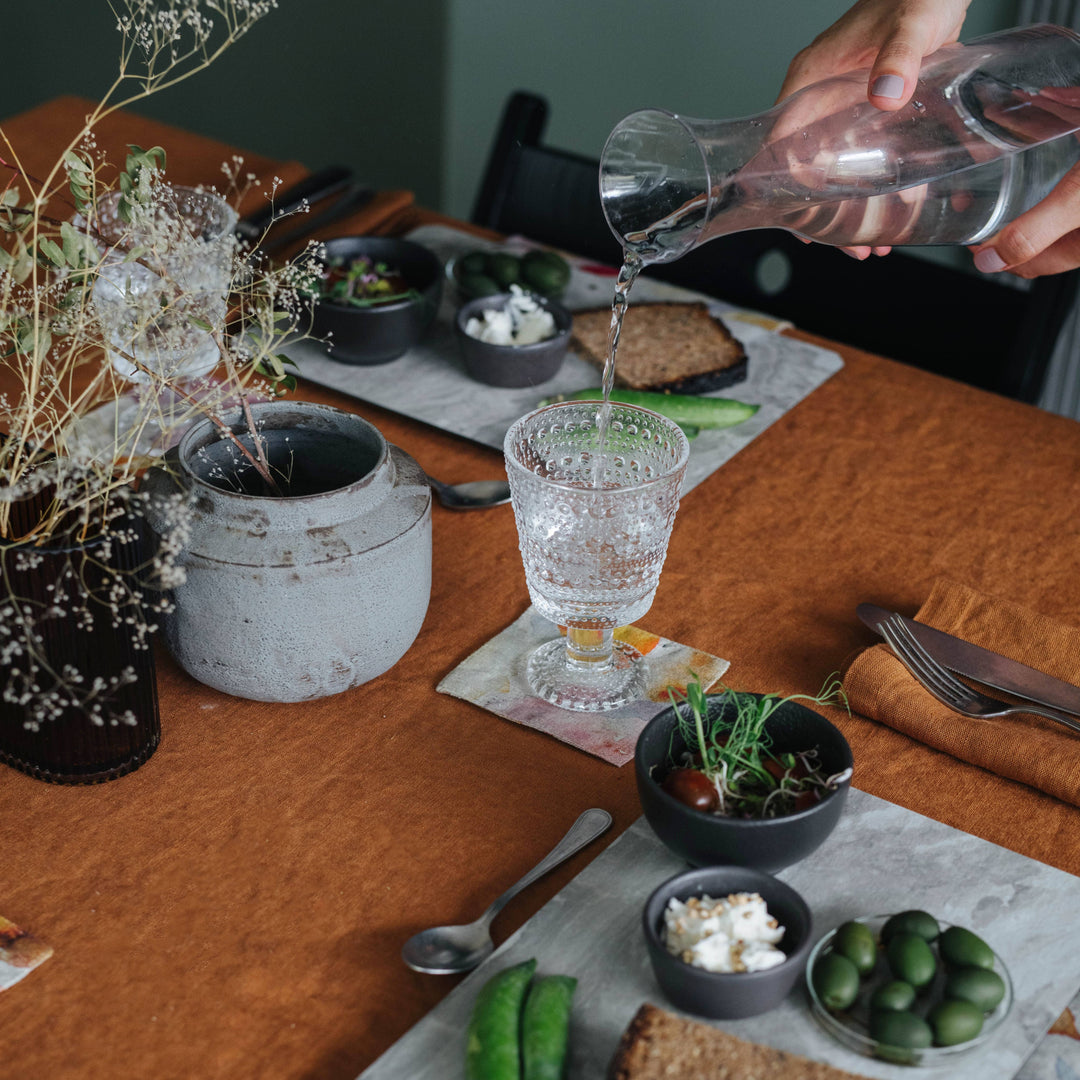 Orange Flow on Natural Linen Coasters Set of 4