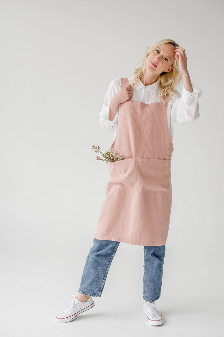 Cafe Creme Linen Crossback Apron