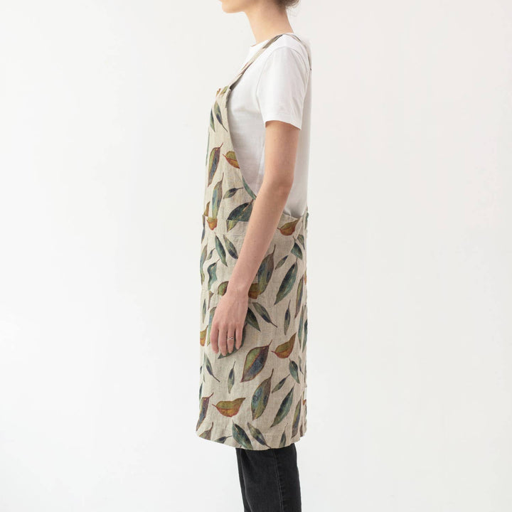 Golden Fall on Dark Natural Linen Japanese Crossback Apron