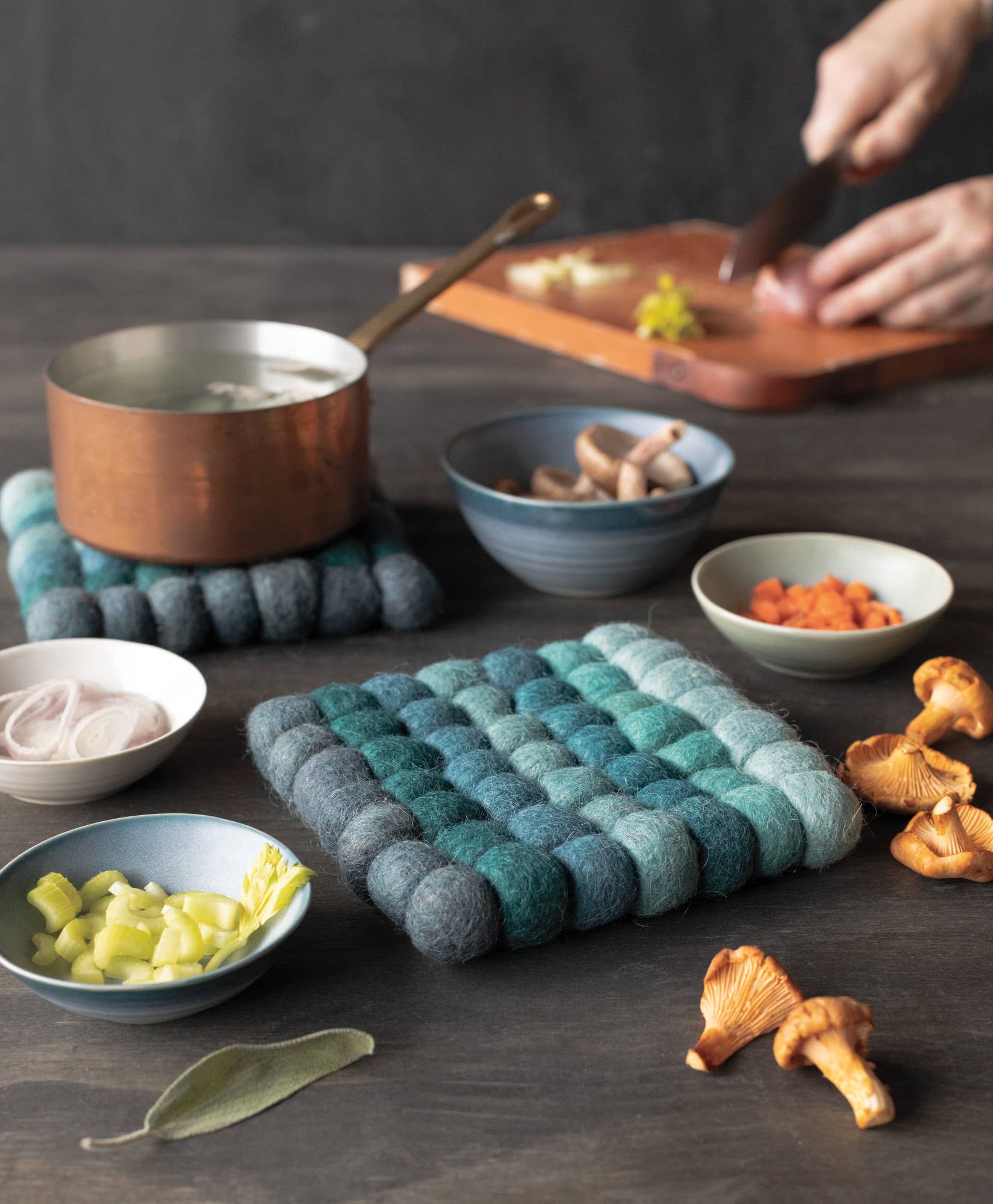 Lagoon Recycled Wool Felt Dot Trivet