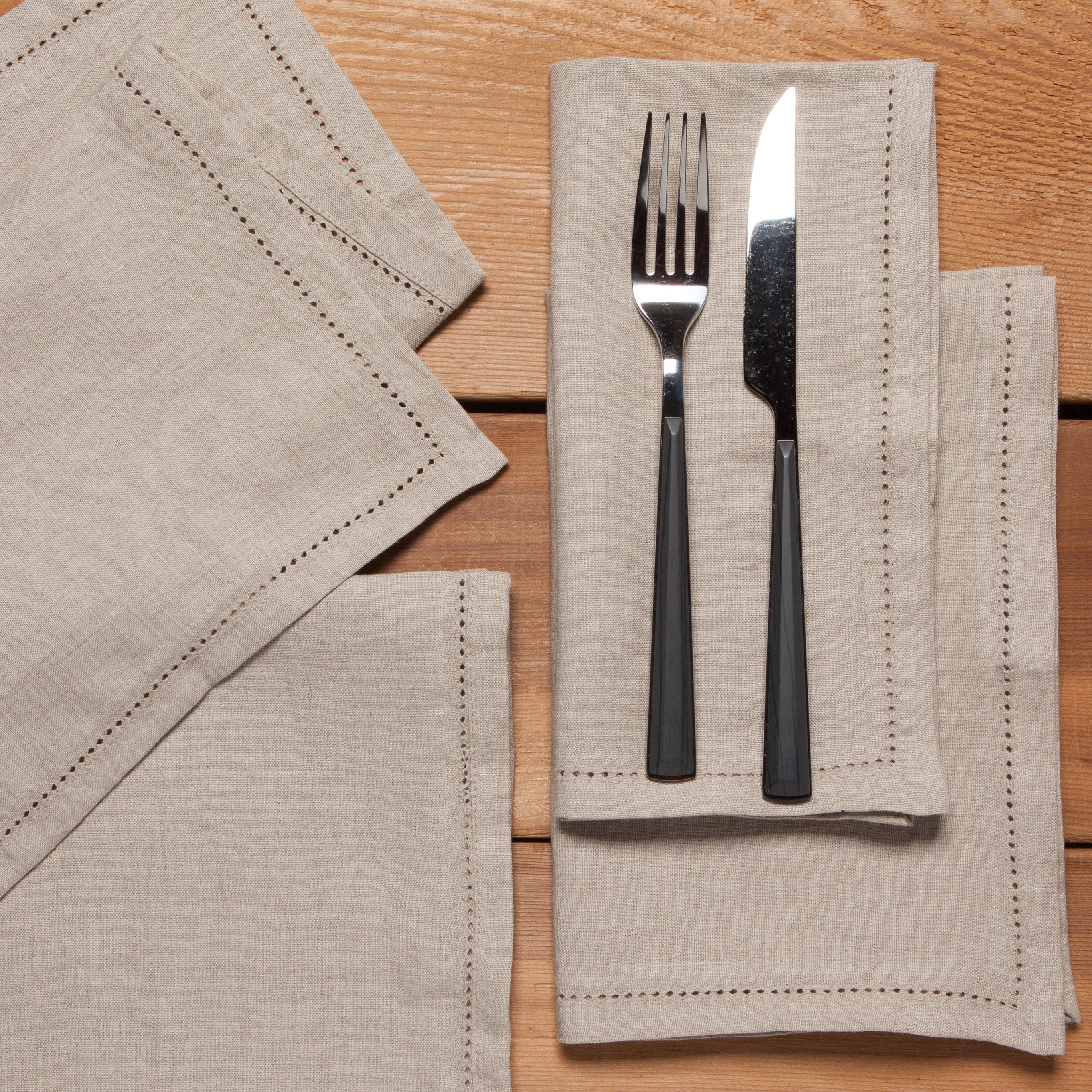 Natural Hemstitch Linen Napkins Set of 4