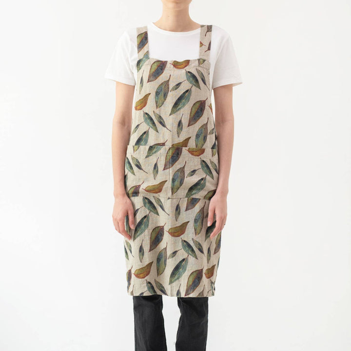 Golden Fall on Dark Natural Linen Japanese Crossback Apron