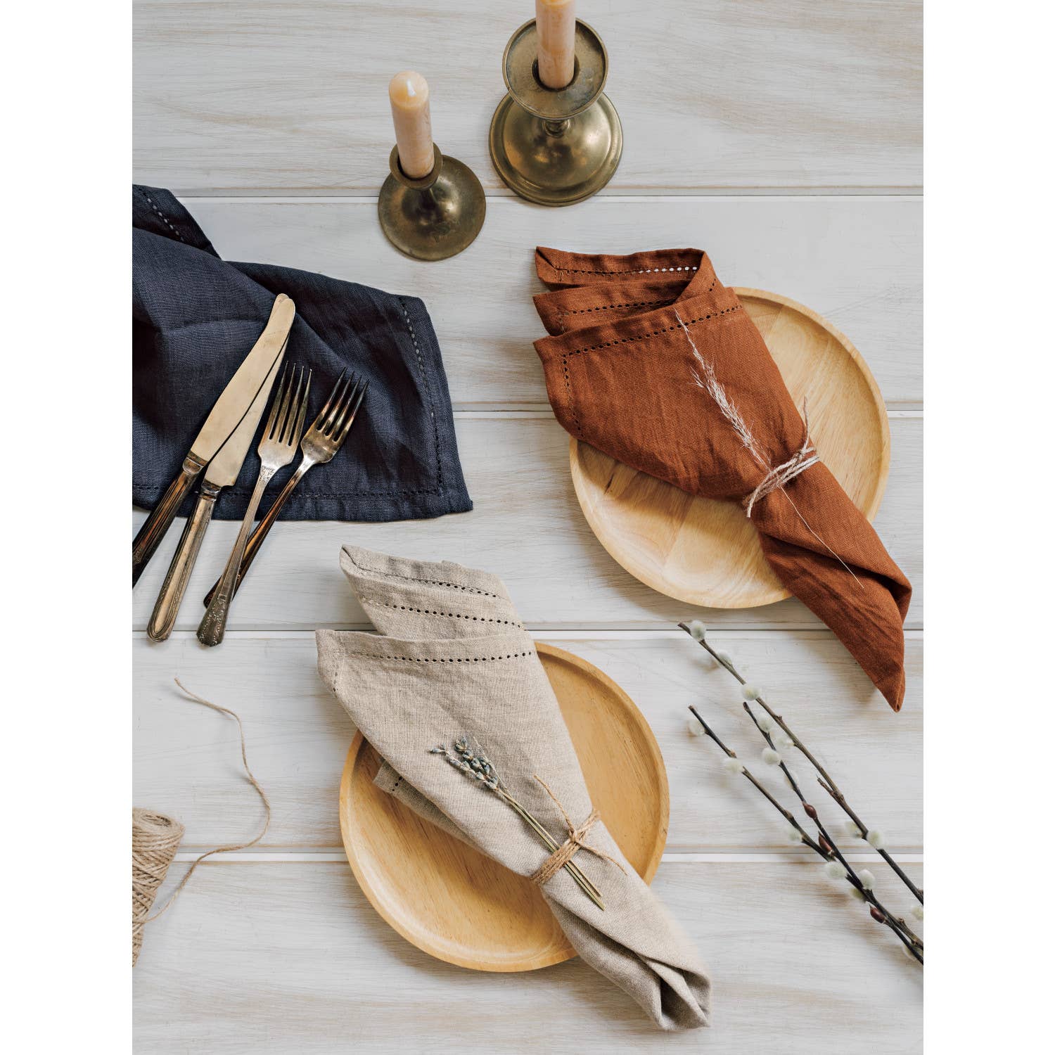 Natural Hemstitch Linen Napkins Set of 4