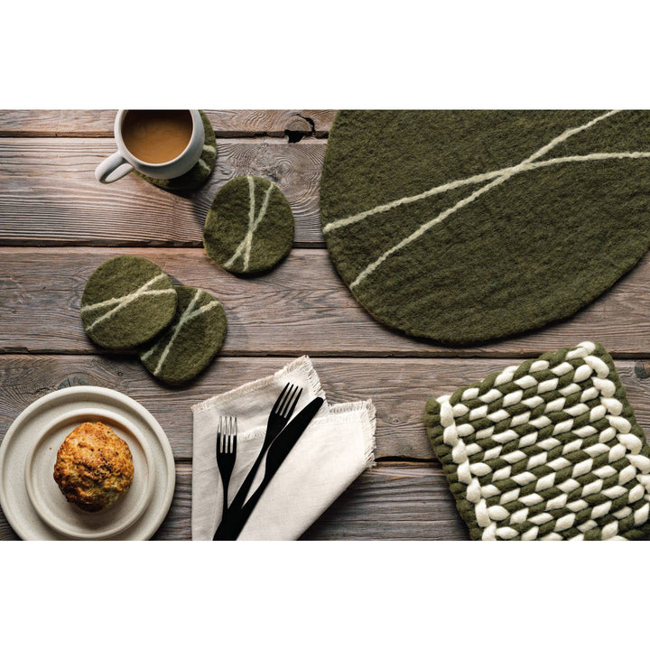 Striato Felt Wool Coasters Set of 4 - Olive Branch