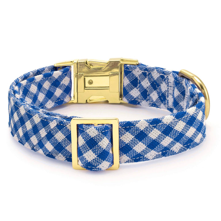 Lake Blue Gingham Summer Dog Collar