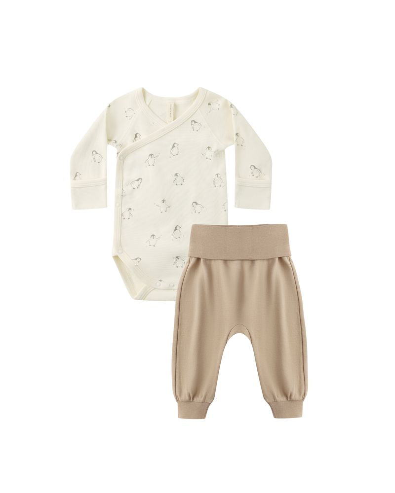 Quincy Mae Side Snap Bodysuit + Pant Set || Penguins