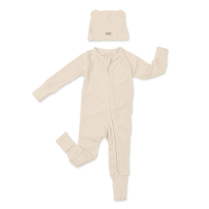 Linen Rib Zip Fit & Beanie Set, 0-3 months