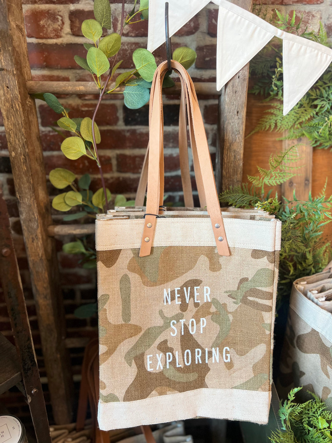 Never Stop Exploring Market Tote in Safari