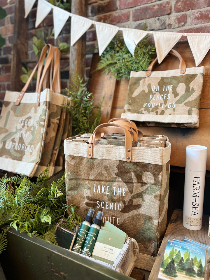 Never Stop Exploring Market Tote in Safari