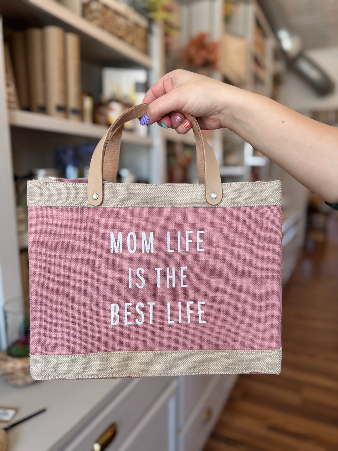 'Mom Life is the Best Life' Petite Market Bag in Pink