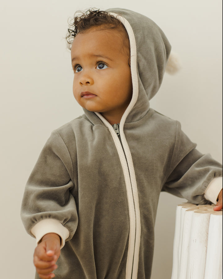 Quincy Mae Velour Zip Jumpsuit || Forest