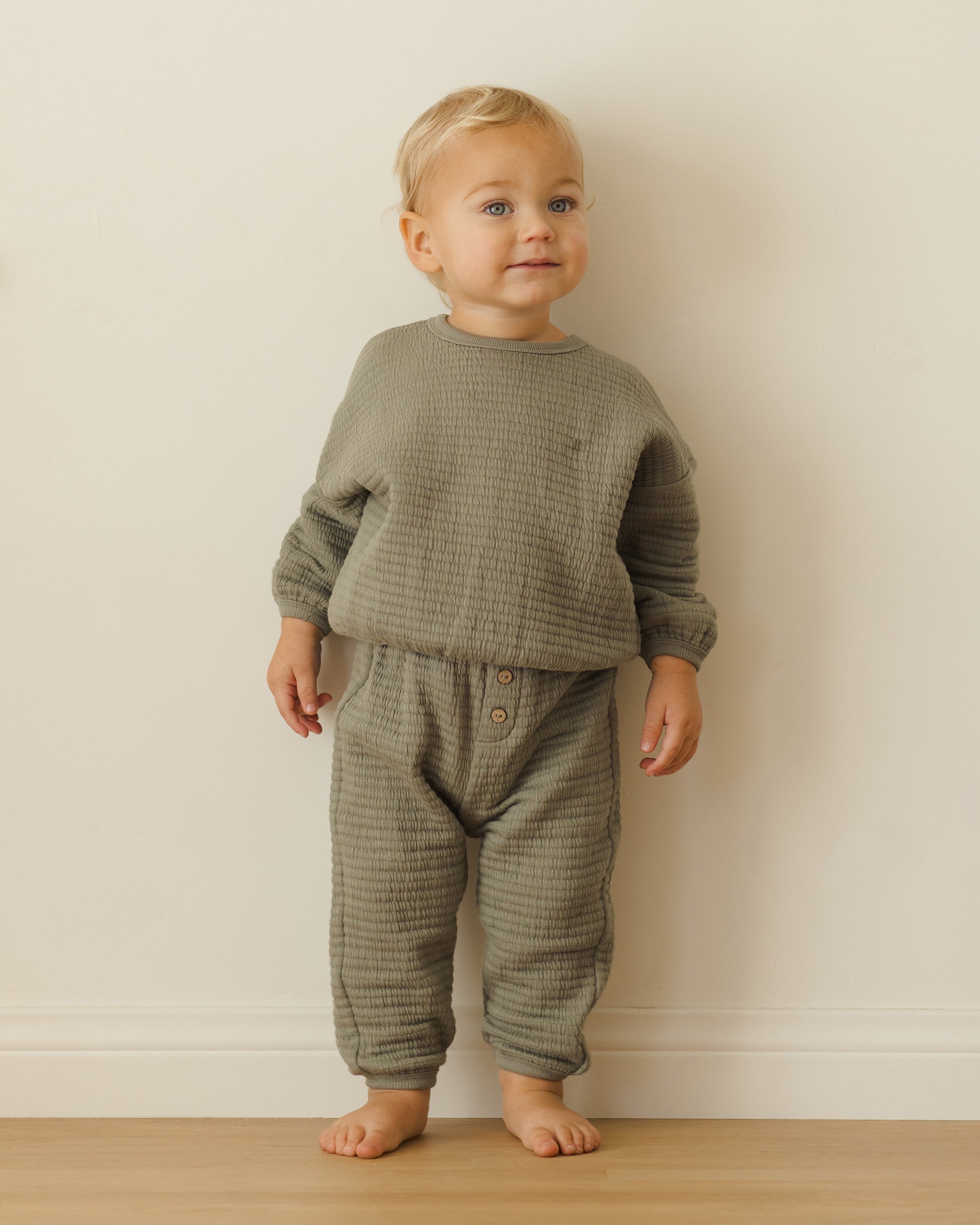 Quincy Mae Textured Sweat Set || Forest