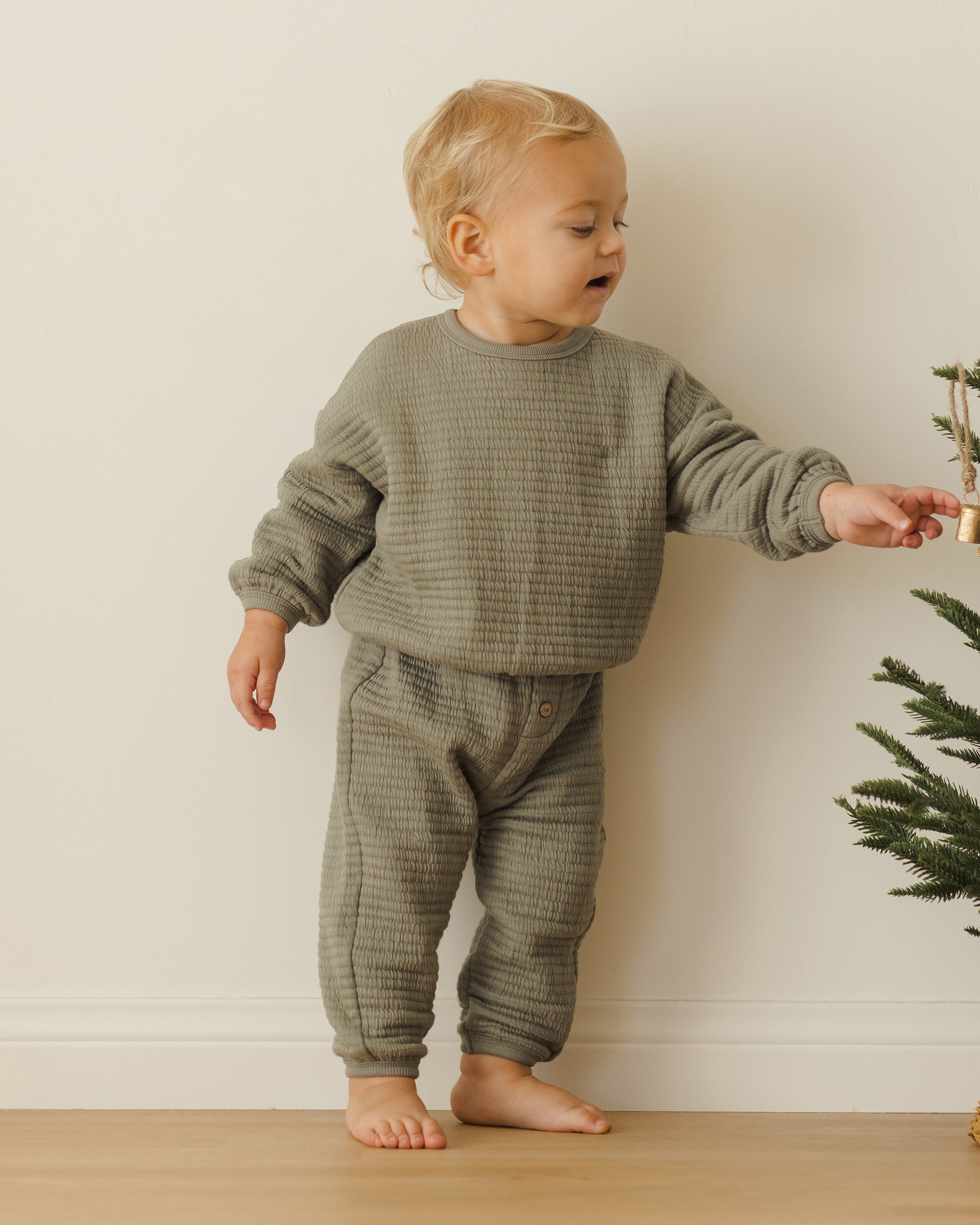 Quincy Mae Textured Sweat Set || Forest