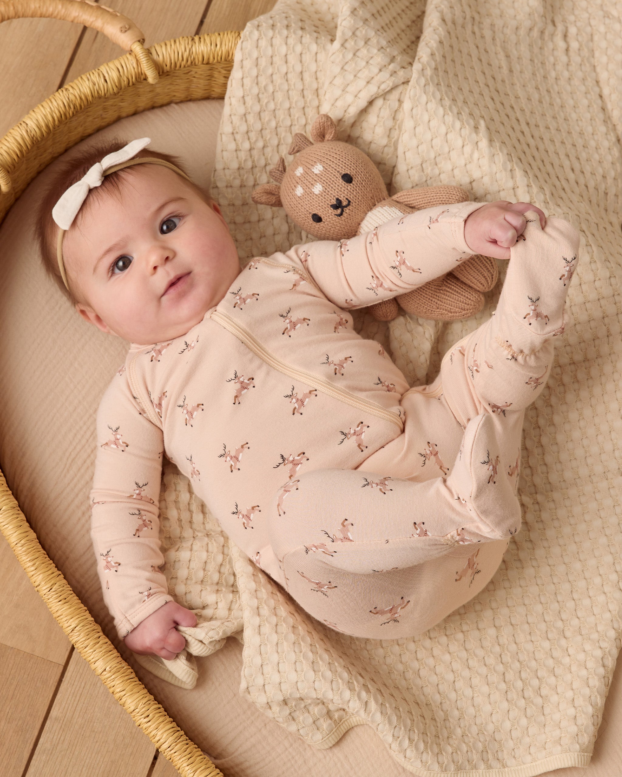 Quincy Mae Bamboo Zip Footie || Reindeer