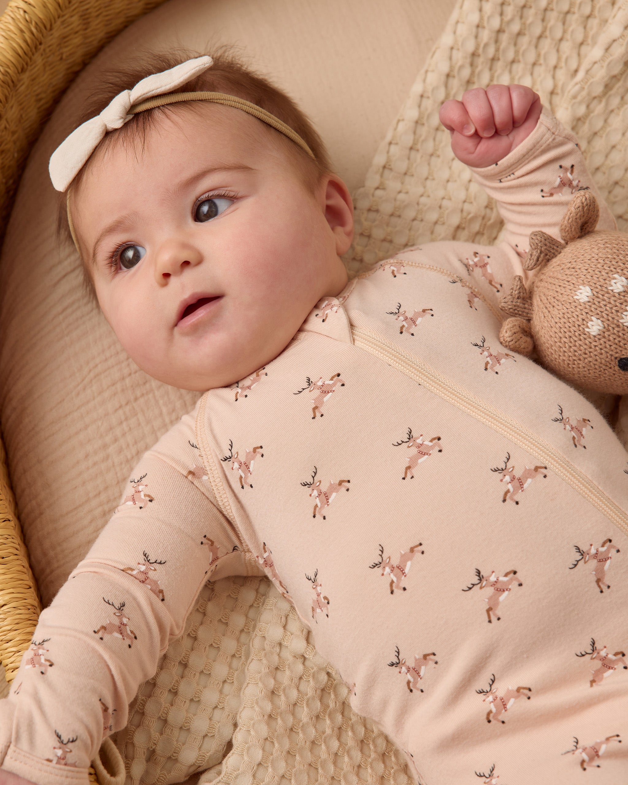 Quincy Mae Bamboo Zip Footie || Reindeer