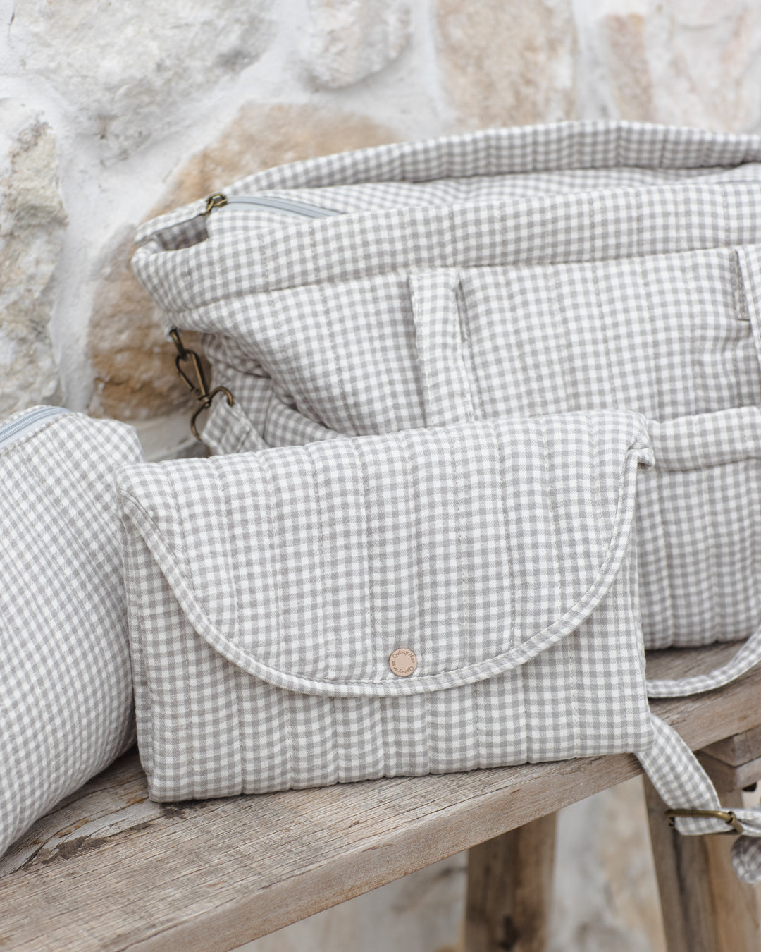 Quincy Mae Diaper Bag + Changing Pad Set || Sage Gingham