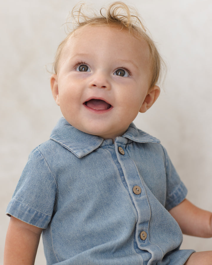 Quincy Mae Matteo Romper || Chambray