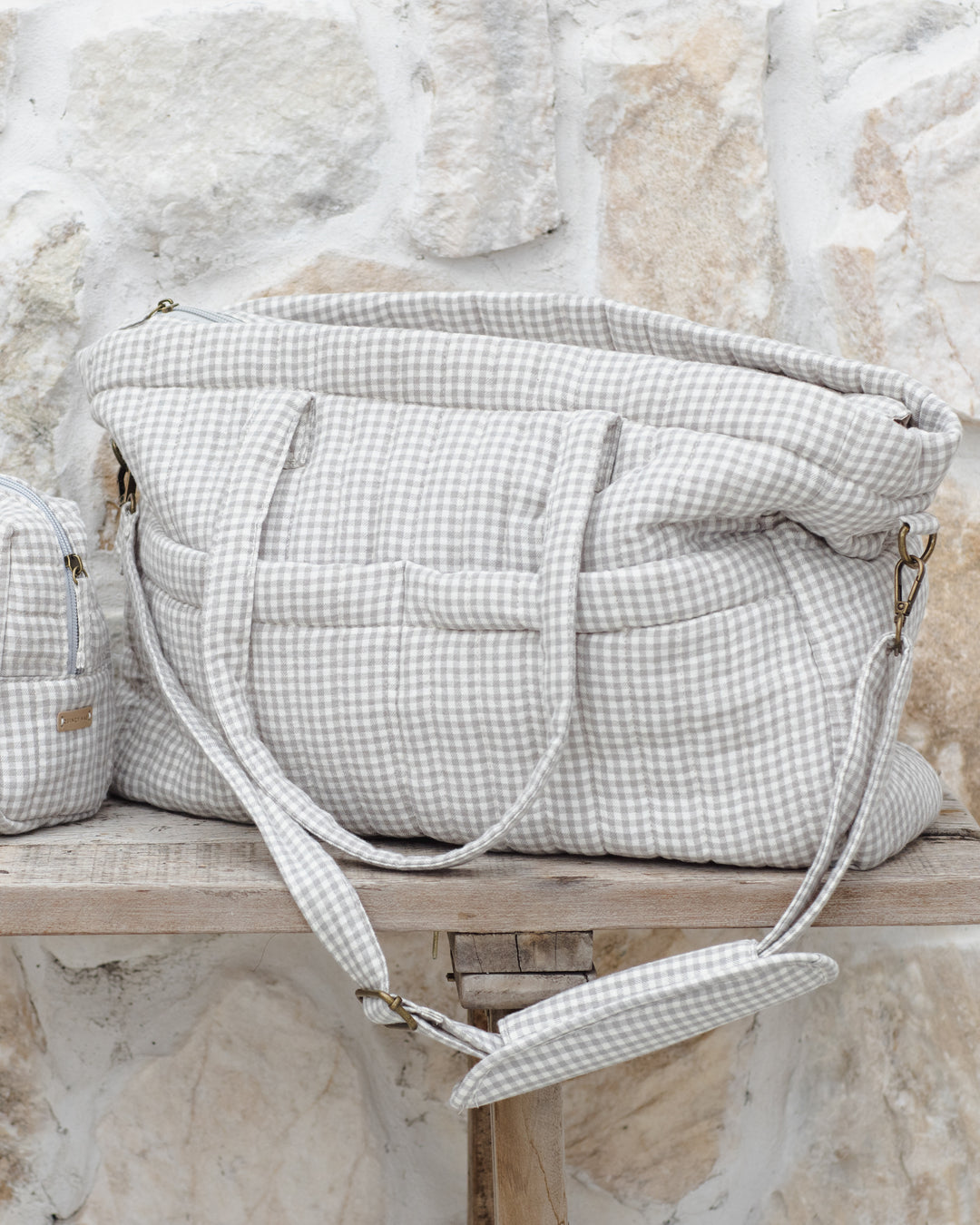 Quincy Mae Diaper Bag + Changing Pad Set || Sage Gingham