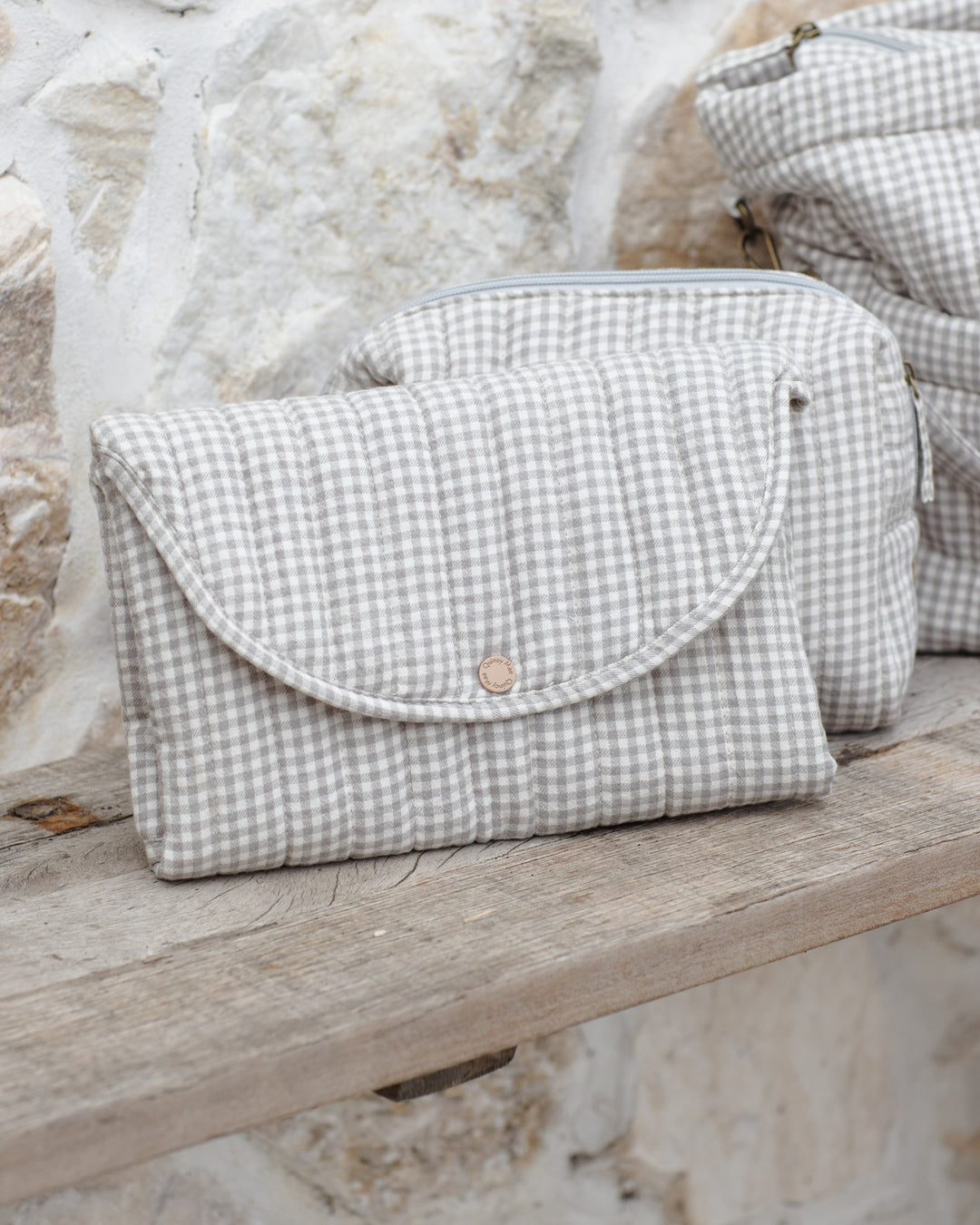 Quincy Mae Diaper Bag + Changing Pad Set || Sage Gingham