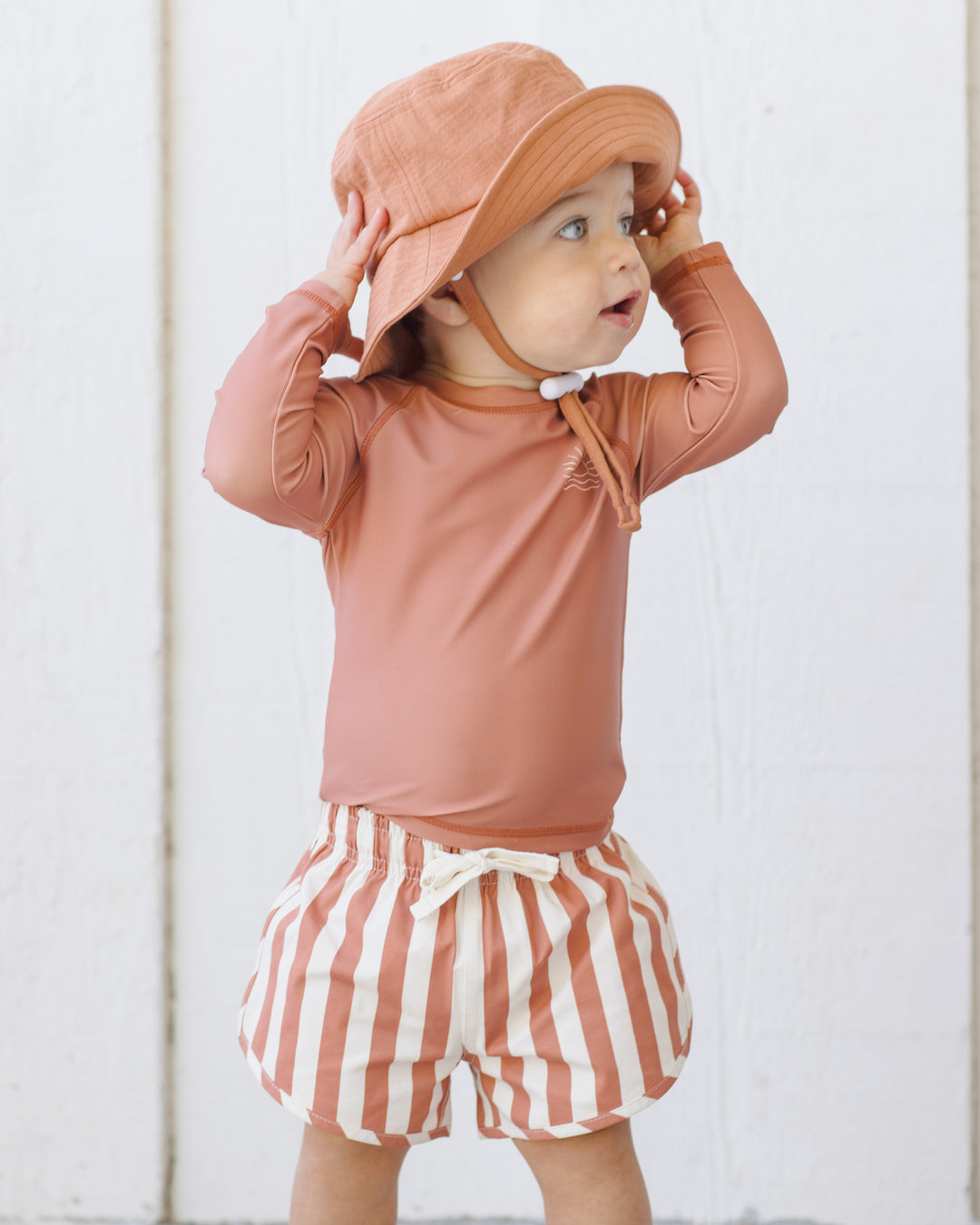 Quincy Mae Boys Swim Short || Retro Poppy Stripe