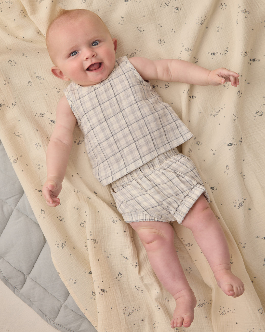 Quincy Mae Woven Tank Set || Blue Plaid