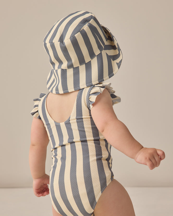 Quincy Mae Scoop Back One-Piece Swimsuit || Retro Ocean Stripe