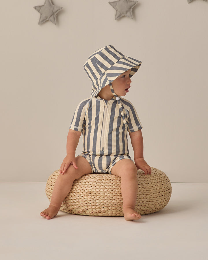 Quincy Mae Zip Rashguard One-Piece || Retro Ocean Stripe