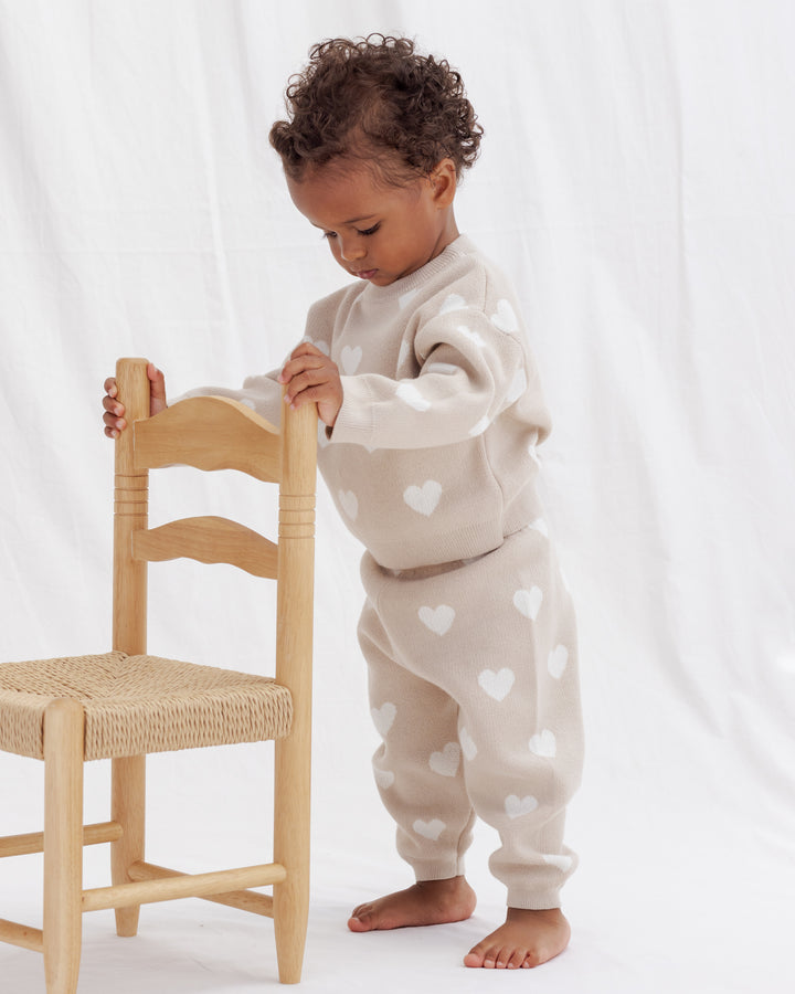 Quincy Mae Heart Knit Sweater || Oat