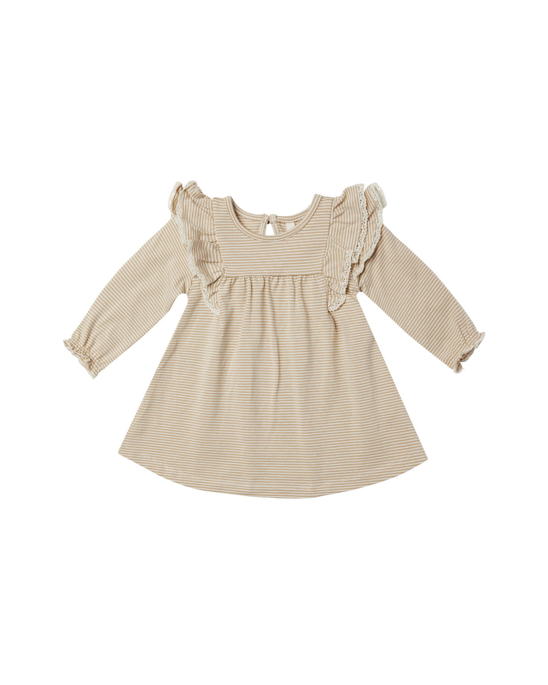 Quincy Mae long sleeve flutter dress || latte micro stripe