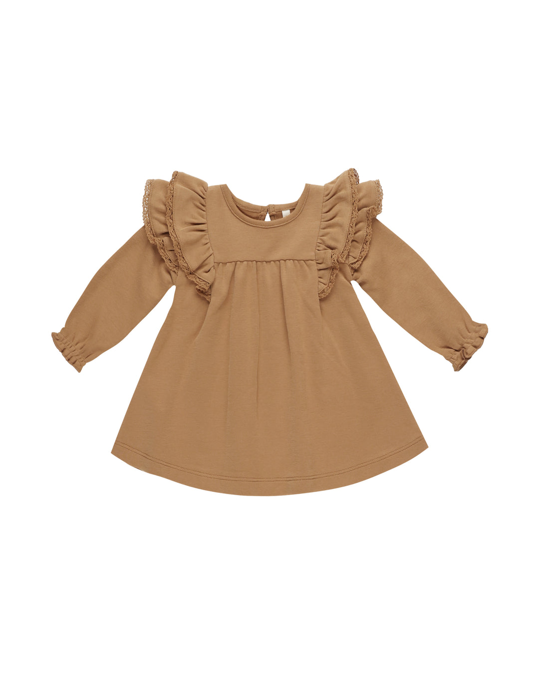 Quincy Mae Long Sleeve Flutter Dress || Golden