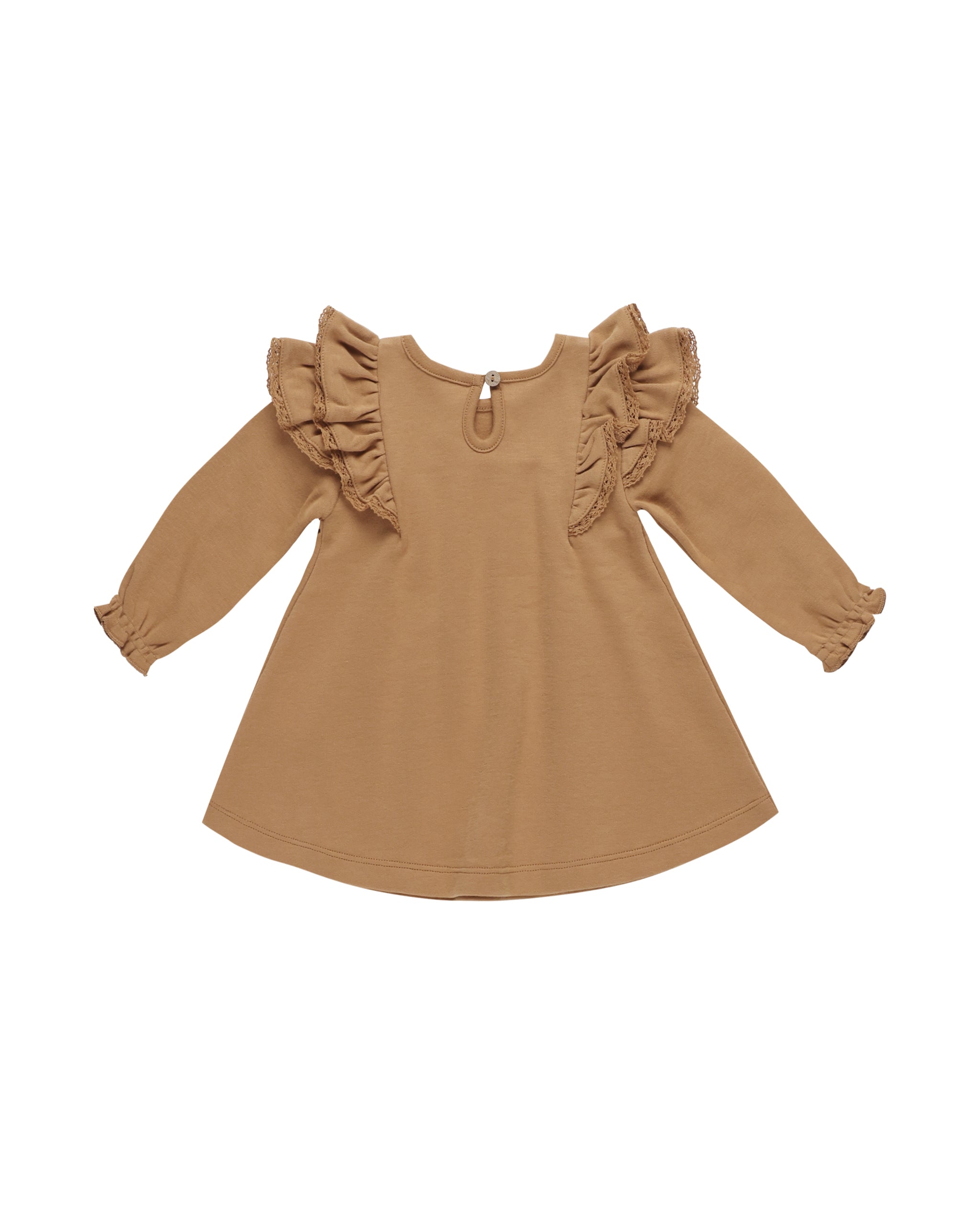 Quincy Mae Long Sleeve Flutter Dress || Golden