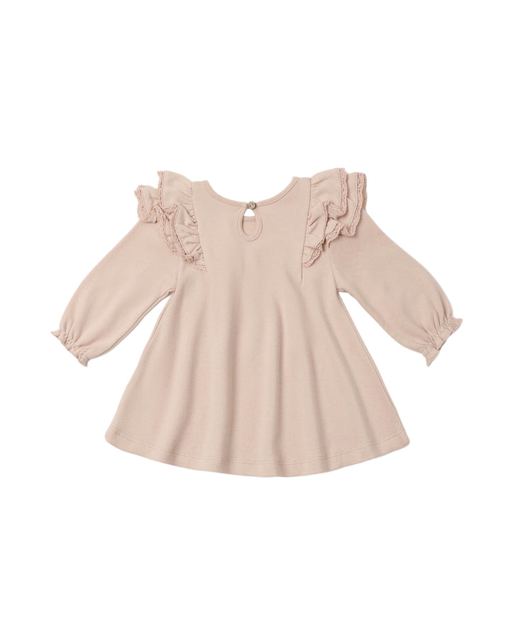 Quincy Mae Long Sleeve Flutter Dress || Dusty Rose