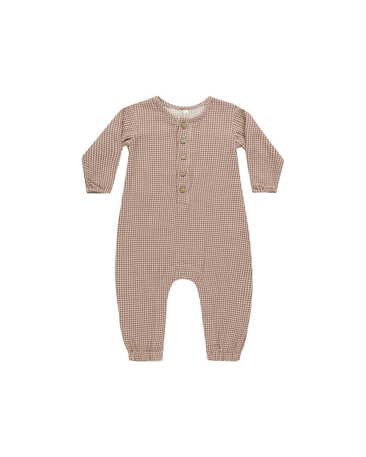 Quincy Mae Woven Jumpsuit || Plum Gingham