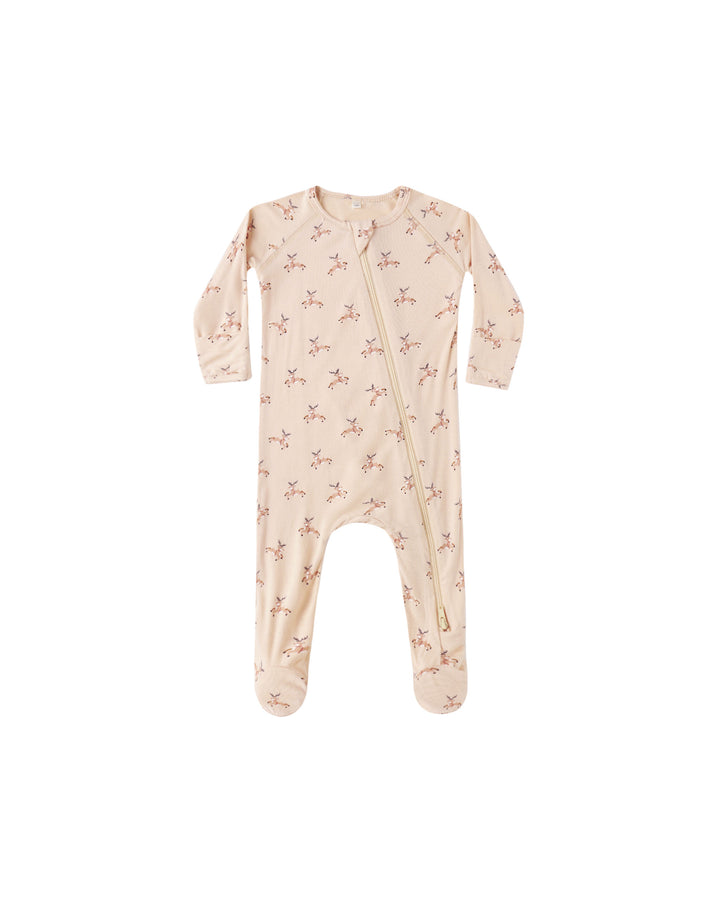 Quincy Mae Bamboo Zip Footie || Reindeer