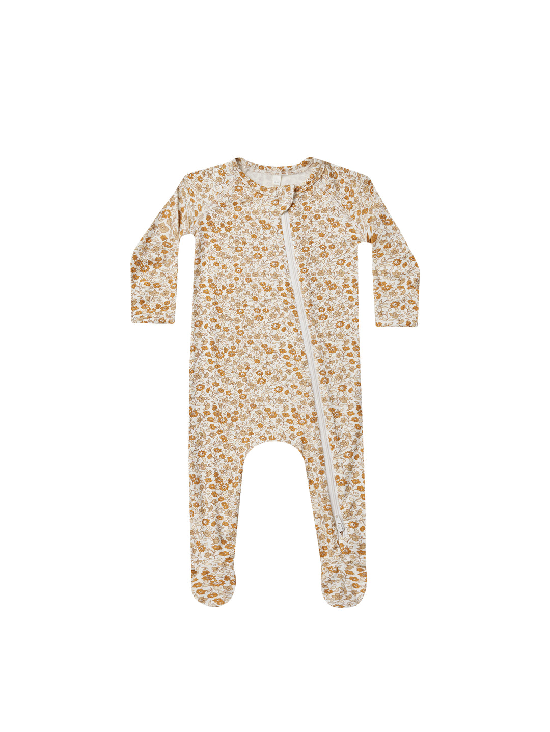 Quincy Mae bamboo zip footie || marigold