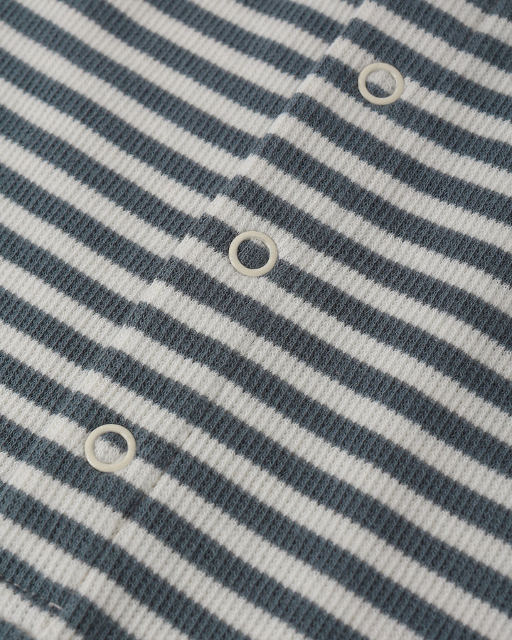 Quincy Mae Ribbed Henley Romper || Ocean Stripe