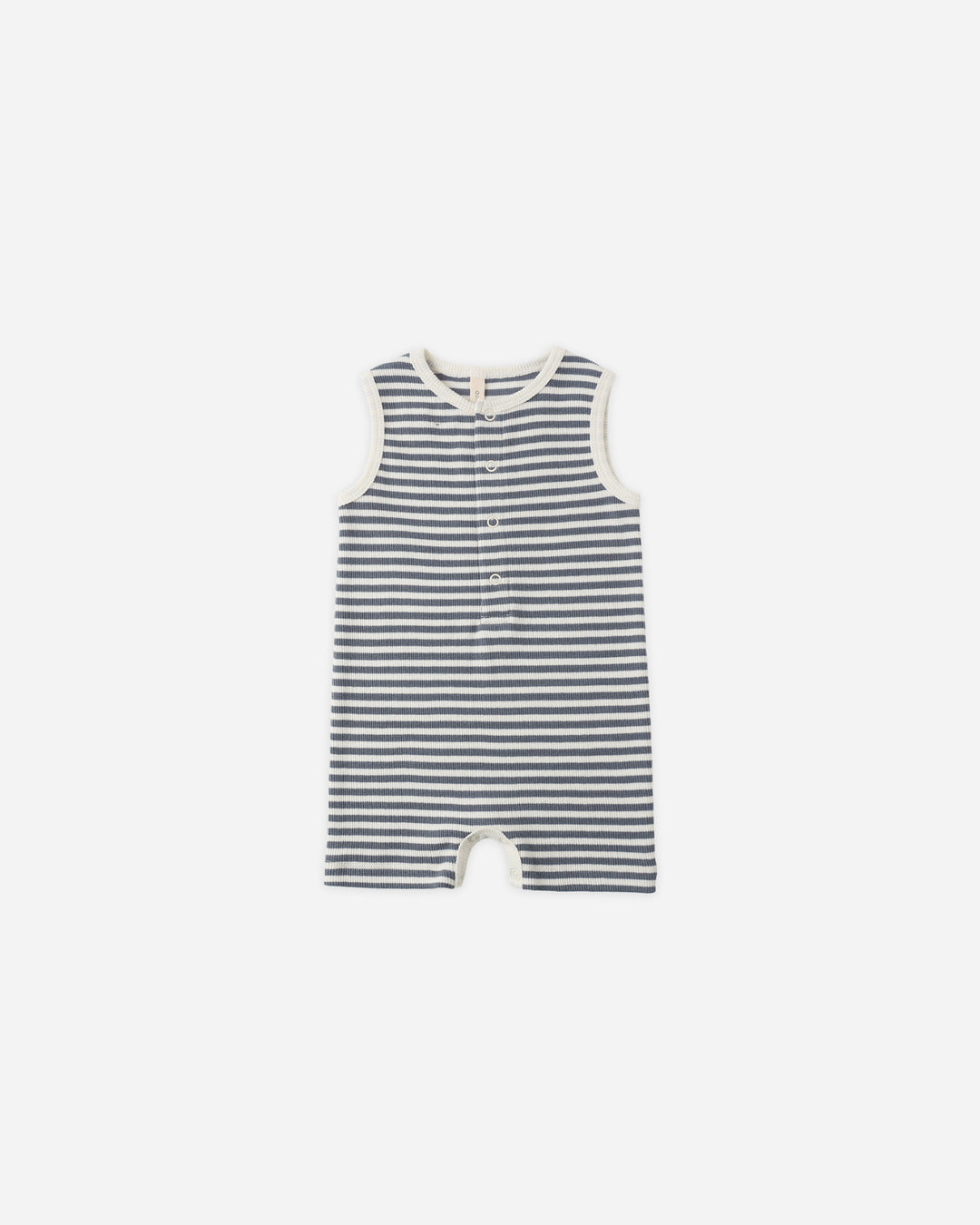 Quincy Mae Ribbed Henley Romper || Ocean Stripe