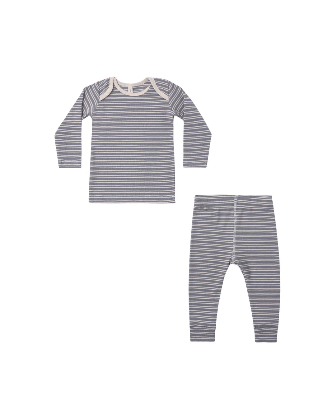 Quincy Mae Ribbed Tee + Legging Set || Slate Microstripe