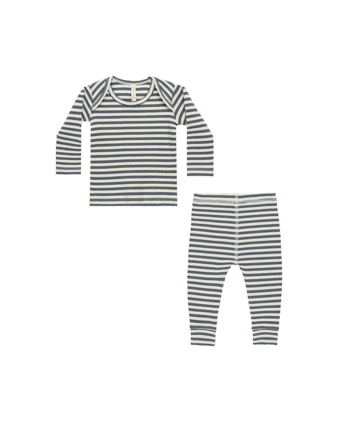 Quincy Mae Ribbed Tee + Legging Set ||  Indigo Stripe