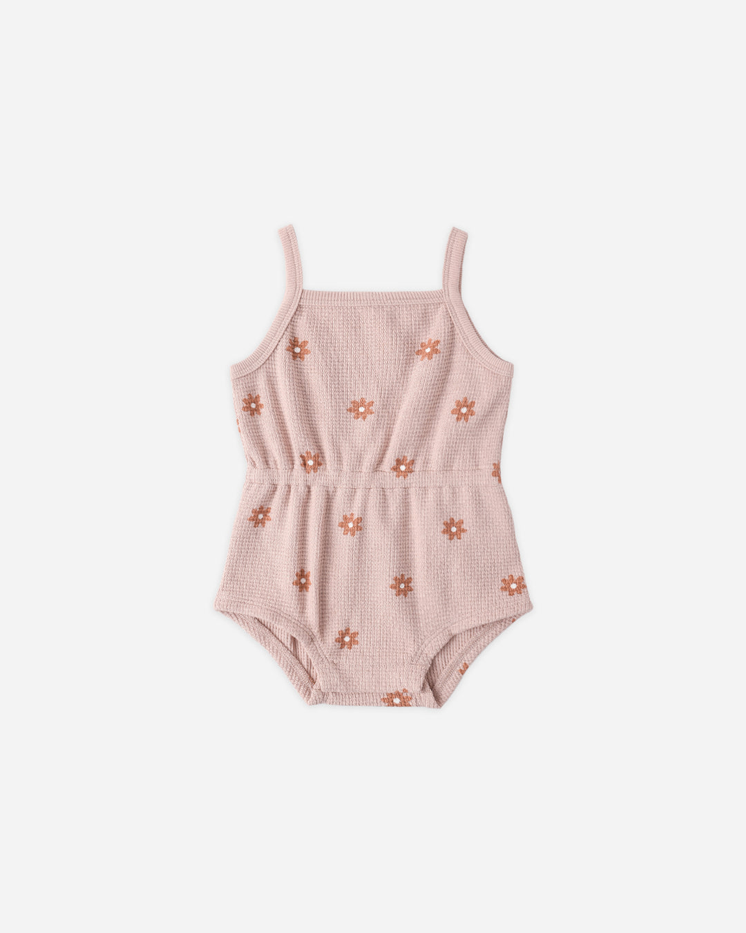 Quincy Mae Waffle Cinch Romper || Pink Daisy
