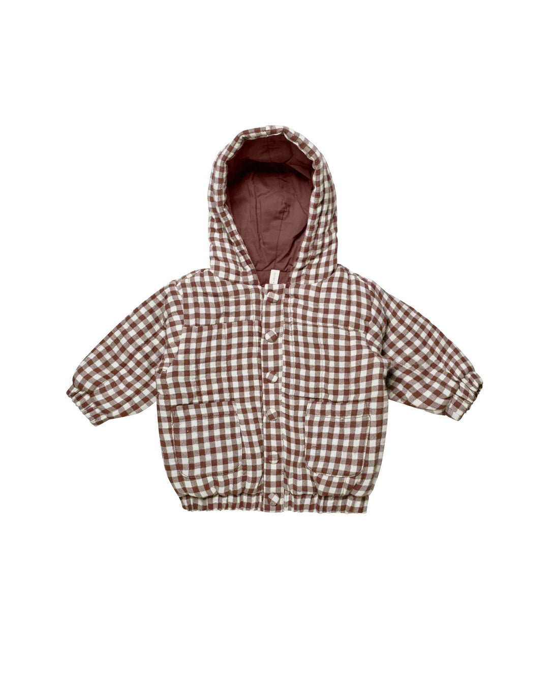 Quincy Mae hooded woven jacket || plum gingham