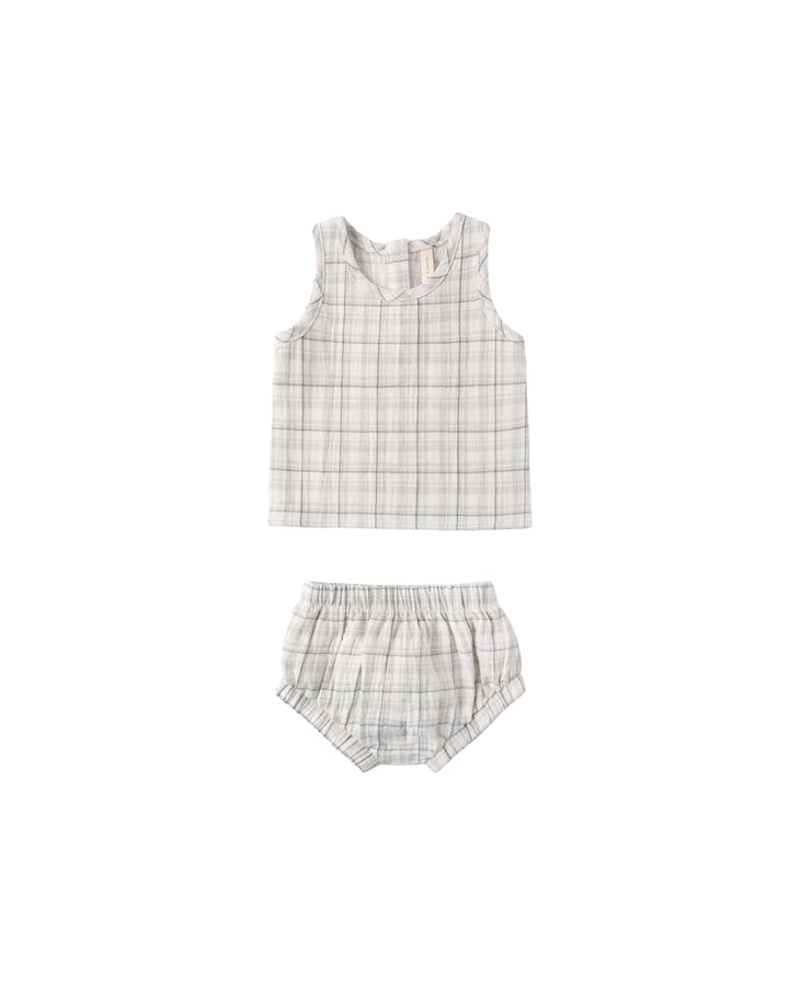 Quincy Mae Woven Tank Set || Blue Plaid