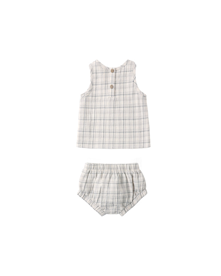 Quincy Mae Woven Tank Set || Blue Plaid