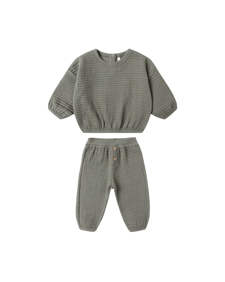 Quincy Mae Textured Sweat Set || Forest