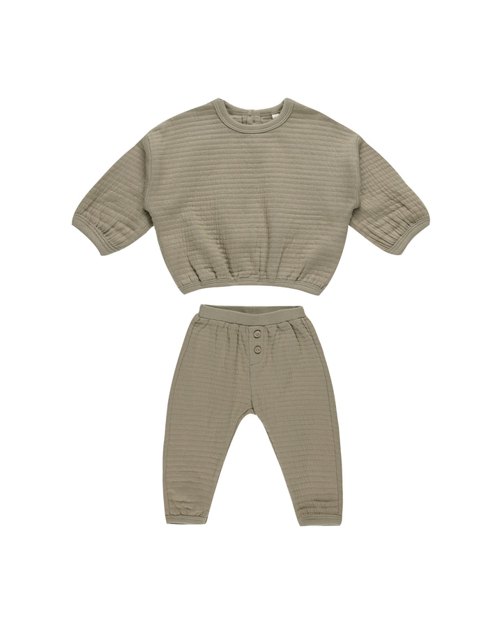 Quincy Mae Textured Sweat Set || Olive