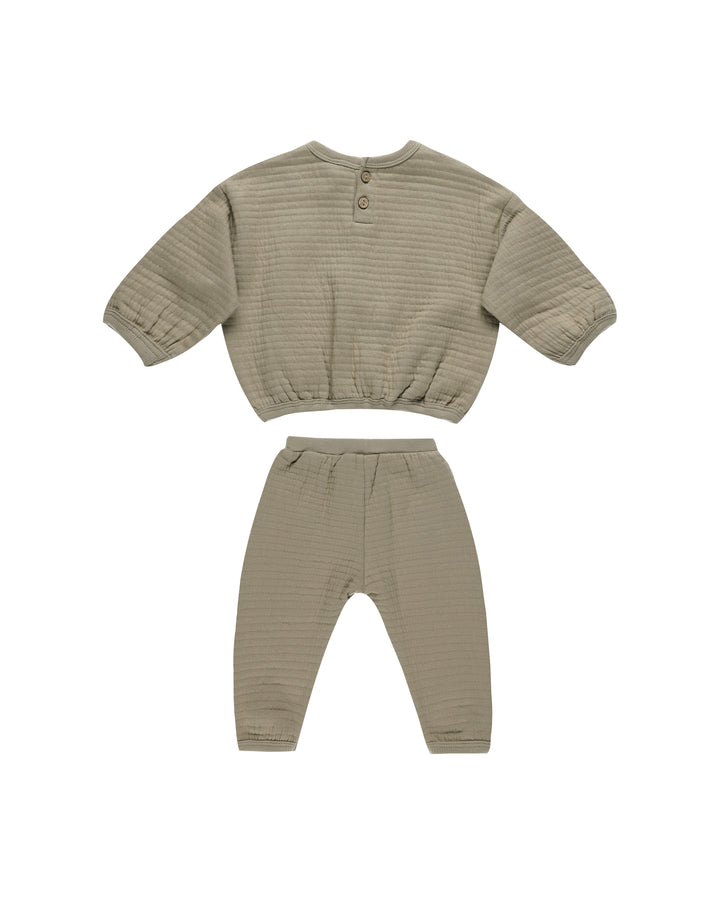 Quincy Mae Textured Sweat Set || Olive